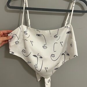 Abstract Face Print White Camisole